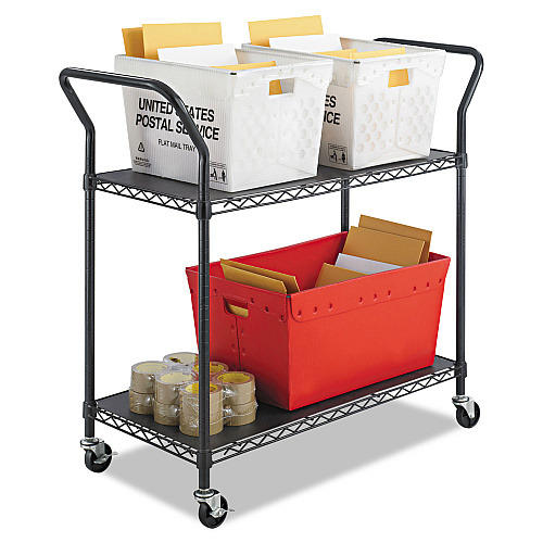 Safco Wire Utility Cart, Metal, 2 Shelves, 400 lb Capacity, 43.75" x 19.25" x 40.5", Black (5337BL)