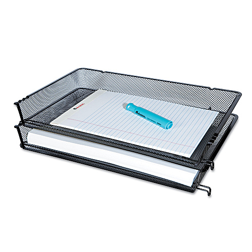 Universal Deluxe Mesh Stacking Side Load Tray, 1 Section, Legal Size Files, 17" x 10.88" x 2.5", Black (UNV20012)