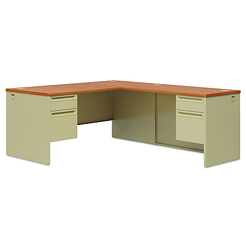 HON 38000 Series Left Pedestal Desk, 66" x 30" x 29.5", Harvest/Putty (38292LCL)