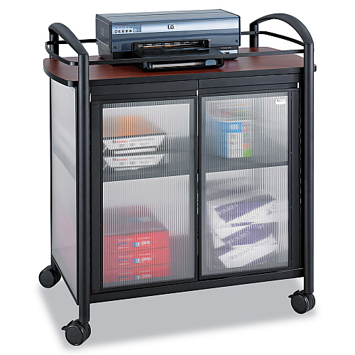 Safco Impromptu Refreshment Cart/Machine Stand, Engineered Wood, 3 Shelf, 34 x 21.25 x 36.5, Cherry/Black (8966BL)