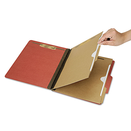 AbilityOne 7530016006979, SKILCRAFT Pocket Classification Folder, 2" Expansion, 2 Dividers, 6 Fasteners, Letter Size, Earth Red, 10/Box