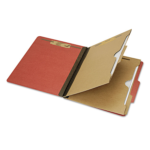 AbilityOne 7530016006979, SKILCRAFT Pocket Classification Folder, 2" Expansion, 2 Dividers, 6 Fasteners, Letter Size, Earth Red, 10/Box