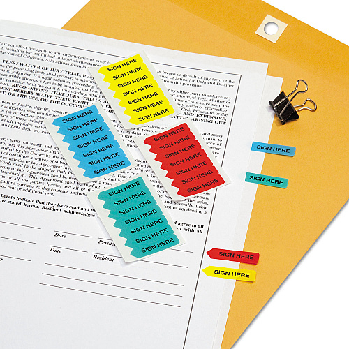 Redi-Tag Mini Arrow Page Flags, "Sign Here", Blue/Mint/Red/Yellow, 126 Flags/Pack (72020)
