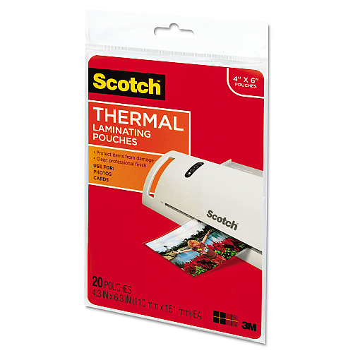 Scotch Laminating Pouches, 5 mil, 4.33" x 6.33", Gloss Clear, 20/Pack (TP590020)