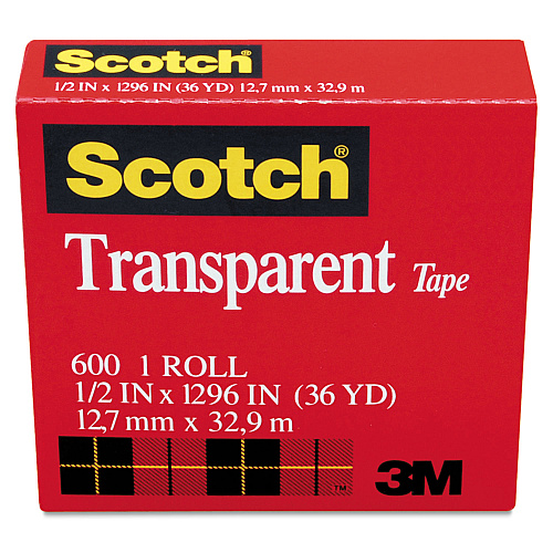 Scotch Transparent Tape, 1" Core, 0.5" x 36 yds, Transparent (600121296)