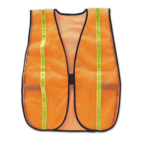 MCR Safety Polyester Mesh Safety Vest, One Size Fits All, Orange with 0.75" Lime Green Stripe (V211R)