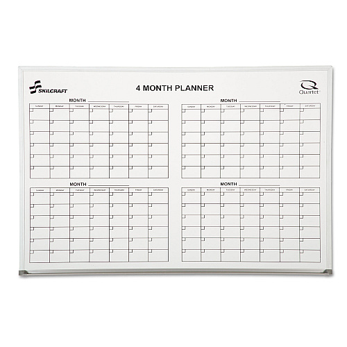 AbilityOne 7110015550295, SKILCRAFT Cubicle Calendar Board, Four Month, 24 x 36, White Surface, Aluminum Frame