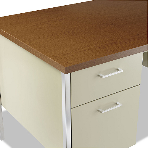 Alera Double Pedestal Steel Desk, 60" x 30" x 29.5", Cherry/Putty, Chrome-Plated Legs (ALESD6030PC)