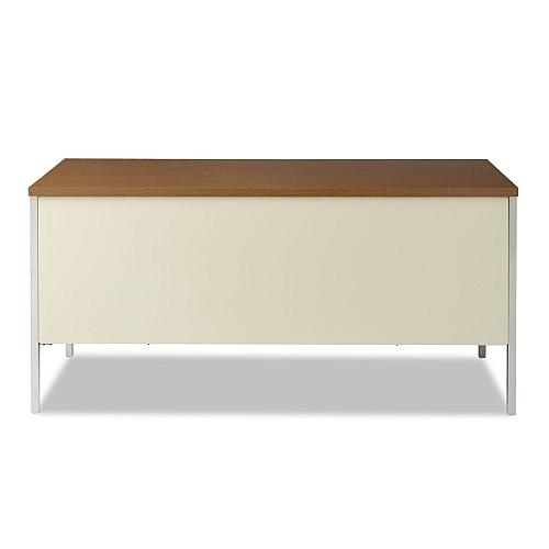 Alera Double Pedestal Steel Desk, 60" x 30" x 29.5", Cherry/Putty, Chrome-Plated Legs (ALESD6030PC)