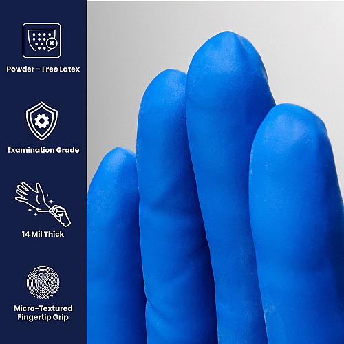 Hero Latex Pwdfree 14 Mil Extended Cuff Exam Gloves Blue 2xl, Case Of 500 (HER009)