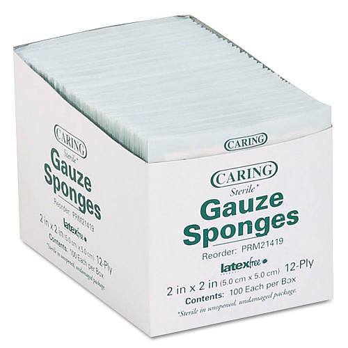 Medline Caring Woven Gauze Sponges, Sterile, 12-Ply, 2 x 2, 2,400/Carton (PRM21419)