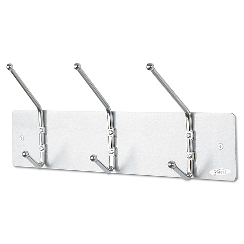 Safco Metal Wall Rack, Three Ball-Tipped Double-Hooks, Metal, 18w x 3.75d x 7h, Satin (4161)