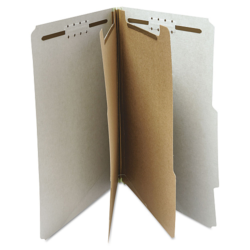 Universal Six-Section Pressboard Classification Folders, 2" Expansion, 2 Dividers, 6 Fasteners, Letter Size, Gray Exterior, 10/Box (UNV10272)