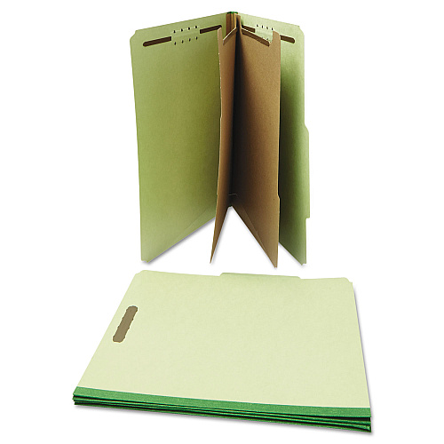 Universal Six-Section Pressboard Classification Folders, 2" Expansion, 2 Dividers, 6 Fasteners, Letter Size, Green Exterior, 10/Box (UNV10271)