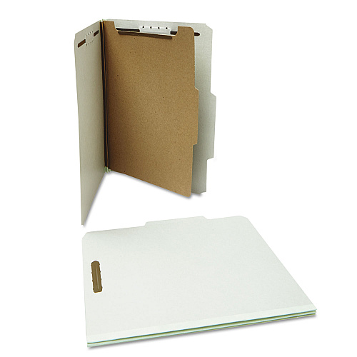 Universal Four-Section Pressboard Classification Folders, 2" Expansion, 1 Divider, 4 Fasteners, Letter Size, Gray Exterior, 10/Box (UNV10252)
