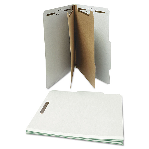Universal Six-Section Pressboard Classification Folders, 2" Expansion, 2 Dividers, 6 Fasteners, Letter Size, Gray Exterior, 10/Box (UNV10272)