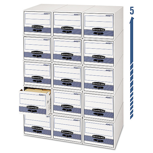 Bankers Box STOR/DRAWER STEEL PLUS Extra Space-Savings Storage Drawers, Letter Files, 10.5" x 25.25" x 6.5", White/Blue, 12/Carton (00306)