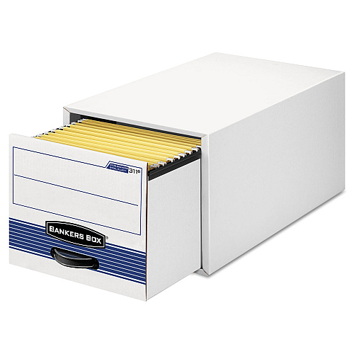 Bankers Box STOR/DRAWER STEEL PLUS Extra Space-Savings Storage Drawers, Legal Files, 17" x 25.5" x 11.5", White/Blue, 6/Carton (00312)