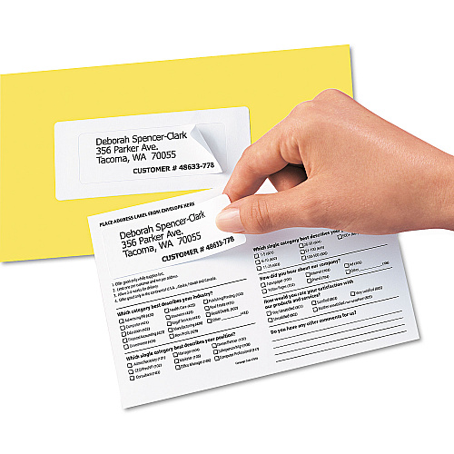 Avery Send and Reply Piggyback Labels, Inkjet/Laser Printers, 1.63 x 4, White, 12/Sheet, 20 Sheets/Pack (5735)