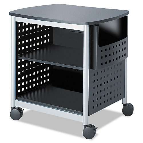 Safco Scoot Deskside Printer Stand, File Pocket, Metal, 3 Shelves, 1 Bin, 200 lb Capacity, 26.5 x 20.5 x 26.5, Black/Silver (1856BL)
