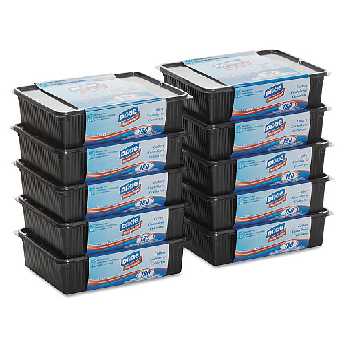 Dixie Cutlery Keeper Tray with Clear Plastic Utensils: 600 Forks, 600 Knives, 600 Spoons (CH0180DX7CT)