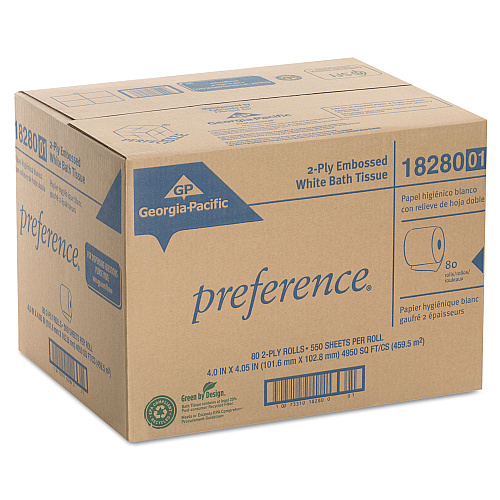 Georgia Pacific Professional Pacific Blue Select Bathroom Tissue, Septic Safe, 2-Ply, White, 550 Sheets/Roll, 80 Rolls/Carton (1828001)