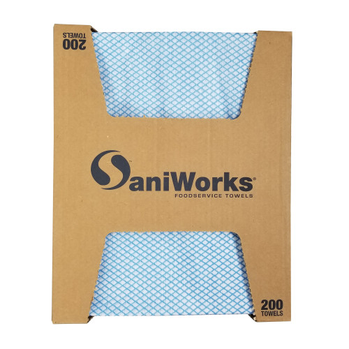 Saniworks Choice Counter Towels, Poly/rayon, Blue/white, 13x20, 1/4 Fold - Case Of 200 (N-F110QCB)