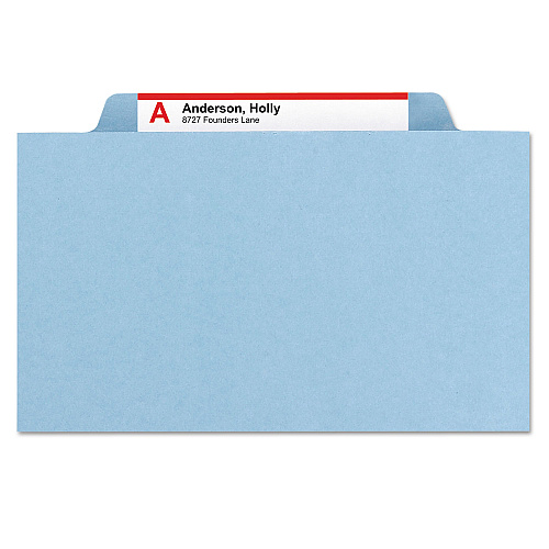 Smead 6-Section Pressboard Top Tab Pocket Classification Folders, 6 SafeSHIELD Fasteners, 2 Dividers, Letter Size, Blue, 10/Box (14081)