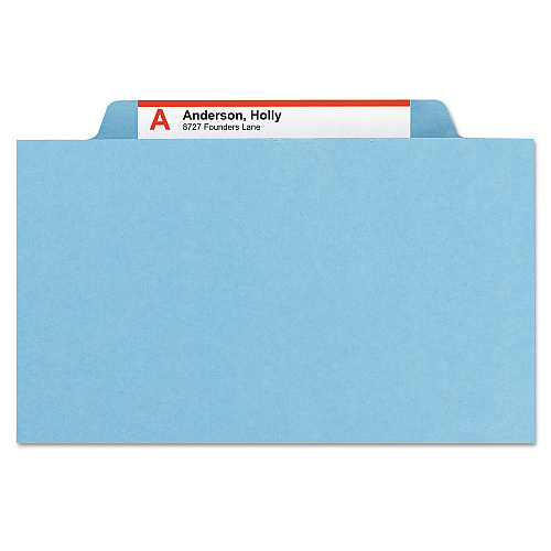 Smead Six-Section Pressboard Top Tab Classification Folders, Six SafeSHIELD Fasteners, 2 Dividers, Letter Size, Blue, 10/Box (14030)