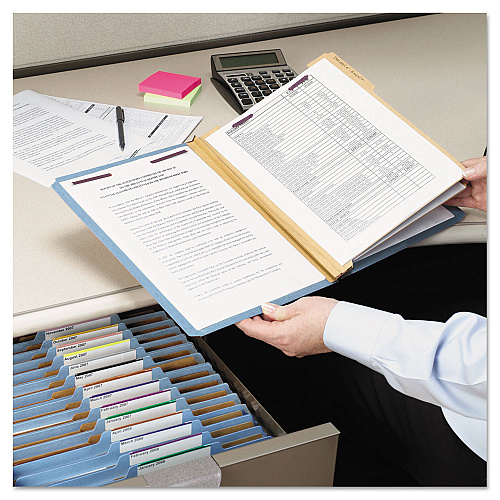 Smead Pressboard Top Tab Classification Folders, Eight SafeSHIELD Fasteners, 3" Expansion, 3 Dividers, Letter Size, Blue, 10/Box (14094)
