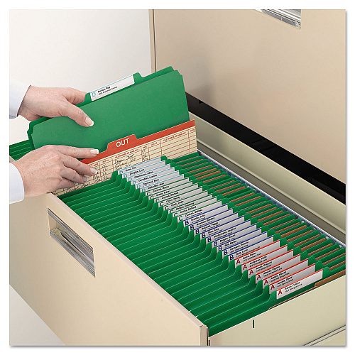 Smead 6-Section Pressboard Top Tab Pocket Classification Folders, 6 SafeSHIELD Fasteners, 2 Dividers, Letter Size, Green, 10/Box (14083)