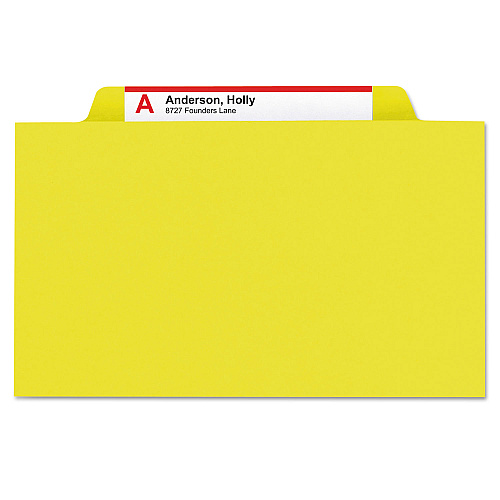 Smead Six-Section Pressboard Top Tab Classification Folders, Six SafeSHIELD Fasteners, 2 Dividers, Legal Size, Yellow, 10/Box (19034)