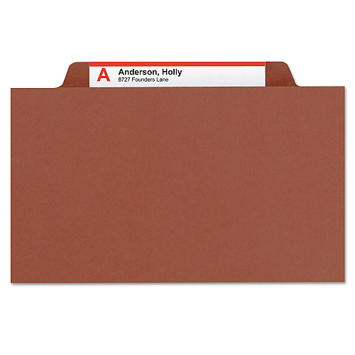 Smead 6-Section Pressboard Top Tab Pocket Classification Folders, 6 SafeSHIELD Fasteners, 2 Dividers, Letter Size, Red, 10/Box (14079)