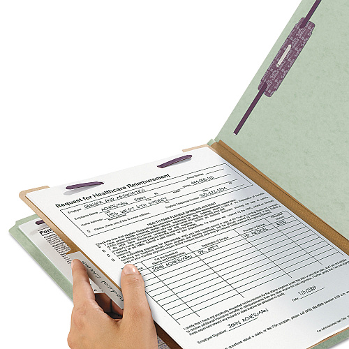 Smead Pressboard Classification Folders, Four SafeSHIELD Fasteners, 2/5-Cut Tabs, 1 Divider, Letter Size, Gray-Green, 10/Box (13776)