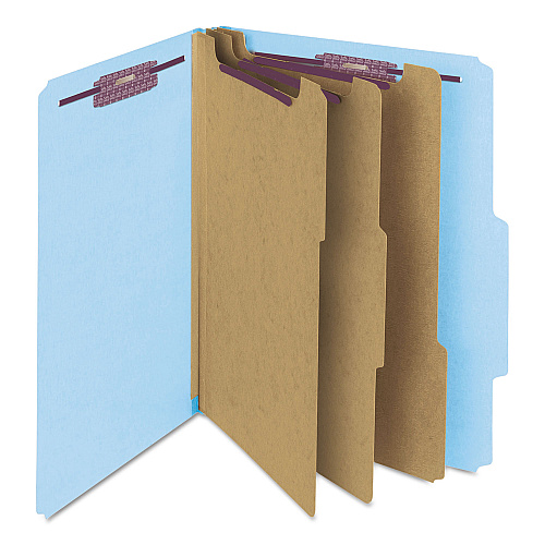 Smead Pressboard Top Tab Classification Folders, Eight SafeSHIELD Fasteners, 3" Expansion, 3 Dividers, Letter Size, Blue, 10/Box (14094)