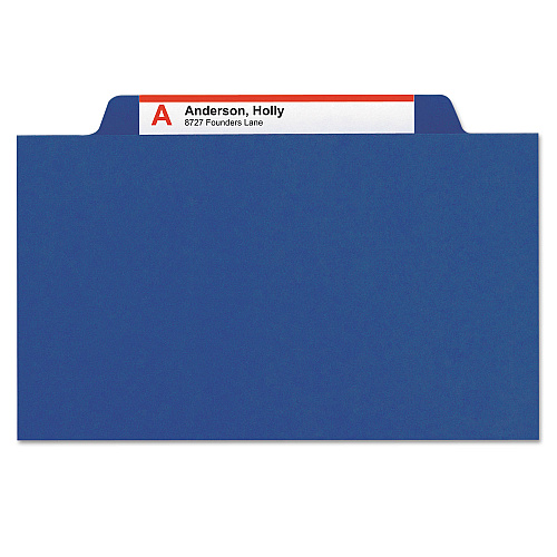 Smead Six-Section Pressboard Top Tab Classification Folders, Six SafeSHIELD Fasteners, 2 Dividers, Letter Size, Dark Blue, 10/Box (14032)