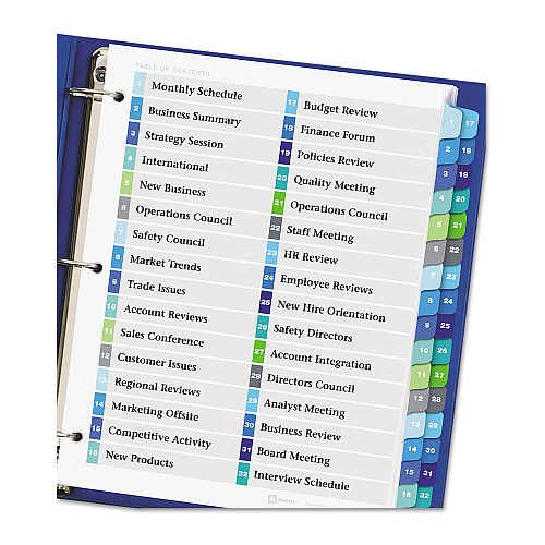 Avery Customizable TOC Ready Index Double Column Multicolor Tab Dividers, 32-Tab, 1 to 32, 11 x 8.5, White, 1 Set (11322)