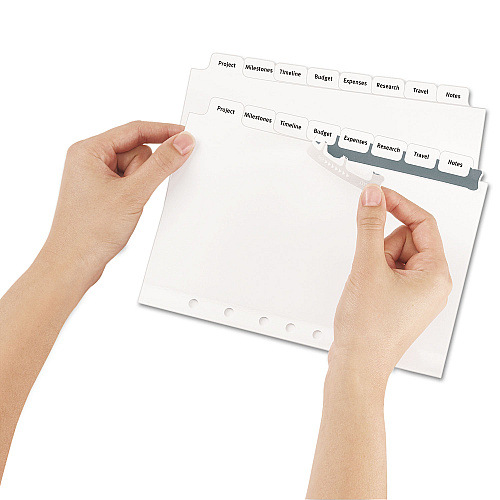 Avery Print and Apply Index Maker Clear Label Dividers with Label Strip/White Tabs, 7-Hole Punched, 8-Tab, 8.5 x 5.5, White, 1 Set (11427)