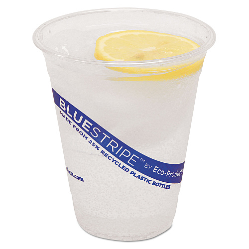 Eco-Products BlueStripe 25% Recycled Content Cold Cups, 12 oz, Clear/Blue, 50/Pack, 20 Packs/Carton (EPCR12)