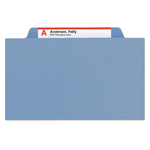 Smead Top Tab Classification Folders, Four SafeSHIELD Fasteners, 2" Expansion, 1 Divider, Letter Size, Blue Exterior, 10/Box (13701)