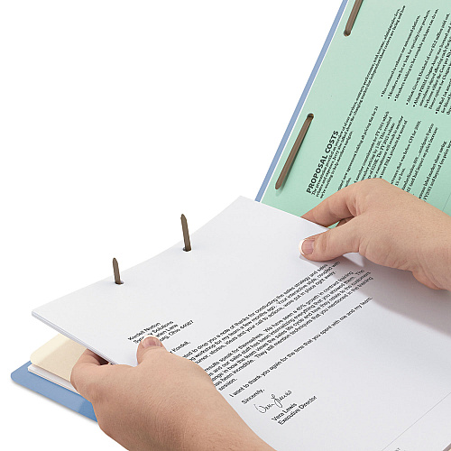 Smead Top Tab Classification Folders, Four SafeSHIELD Fasteners, 2" Expansion, 1 Divider, Letter Size, Blue Exterior, 10/Box (13701)