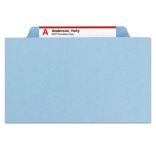 Smead Four-Section Pressboard Top Tab Classification Folders, Four SafeSHIELD Fasteners, 1 Divider, Legal Size, Blue, 10/Box (18730)