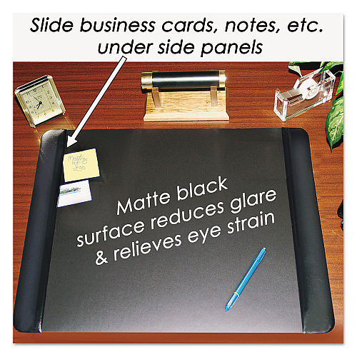 Artistic Executive Desk Pad with Antimicrobial Protection, Leather-Like Side Panels, 36 x 20, Black (413861)