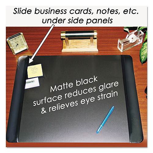 Artistic Executive Desk Pad with Antimicrobial Protection, Leather-Like Side Panels, 24 x 19, Black (413841)