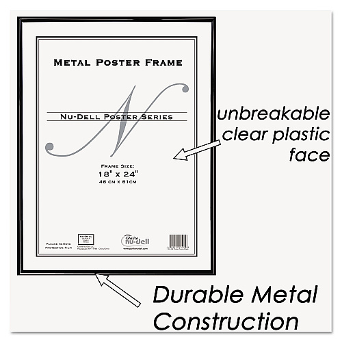 NuDell Metal Poster Frame, Plastic Face, 18 x 24, Black (31222)