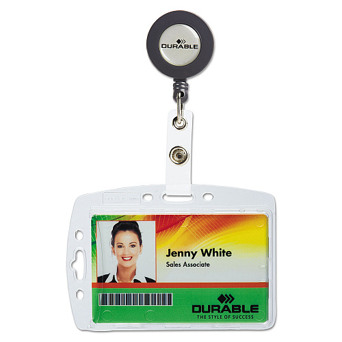 Durable ID/Security Card Holder Set, Vertical/Horizontal, Reel, Clear, 10/Pack (801219)