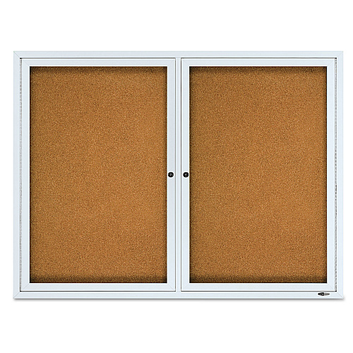 Quartet Enclosed Cork Bulletin Board, Cork/Fiberboard, 48 x 36, Tan Surface, Silver Aluminum Frame (2124)
