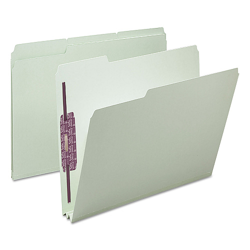 Smead Recycled Pressboard Fastener Folders, 1/3-Cut Tabs, Two SafeSHIELD Fasteners, 2" Expansion, Letter Size, Gray-Green, 25/Box (14934)
