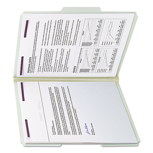 Smead Recycled Pressboard Fastener Folders, 1/3-Cut Tabs, Two SafeSHIELD Fasteners, 1" Expansion, Letter Size, Gray-Green, 25/Box (14931)