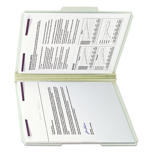 Smead Recycled Pressboard Fastener Folders, 1/3-Cut Tabs, Two SafeSHIELD Fasteners, 3" Expansion, Letter Size, Gray-Green, 25/Box (14944)